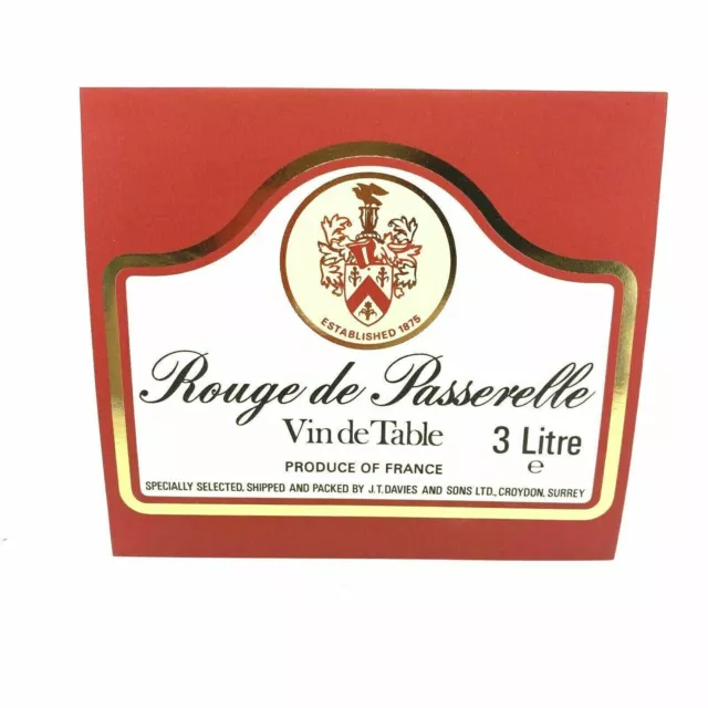 Bottle Label Rouge De Passerelle Vin De Table New Unused