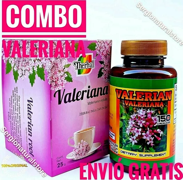 (1) TE VALERIANA TÉ Raíz 25 Bolsas 1 gr cada una + (1) Cápsulas VALERIANA 450 mg cada una