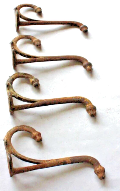 Antique Double Acorn Cast Iron School Hooks Primitive Coat Hat Rack Lot of 4 2