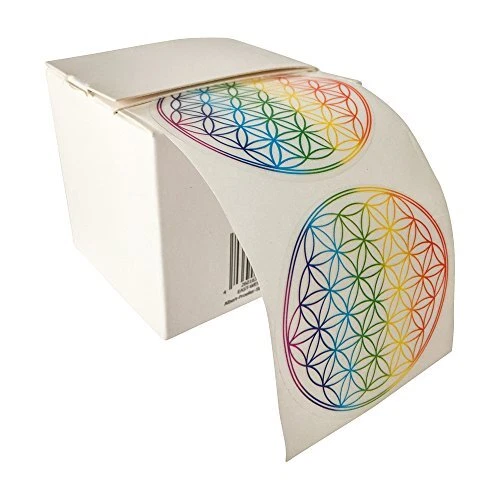 Lot de 50 autocollants en forme de fleur de vie couleur arc-en-ciel