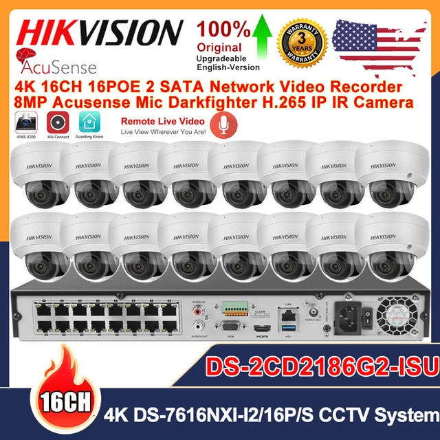 HIKVISION ACUSENSE 4K 16ch PoE CCTV System 8MP Mic IP Camera DS ...
