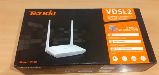 Tenda V300 VDSL2 300Mbps Wireless N Modem Router. Opened & never used.