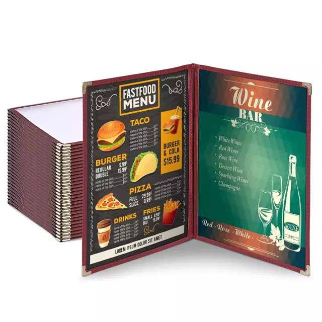 Wechef 30 Pack Restaurant Menu Covers 8.5 X 11 Double Fold 2 Pages 4 Views Trans