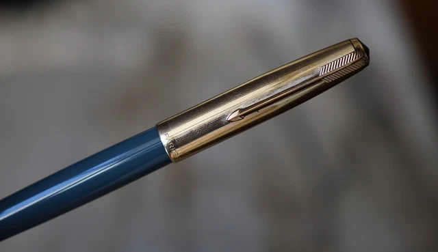 Stylo Plume Parker Ellipse Rare En Laque Bleu-vert, Plume En Or 18 Carats - Occasion