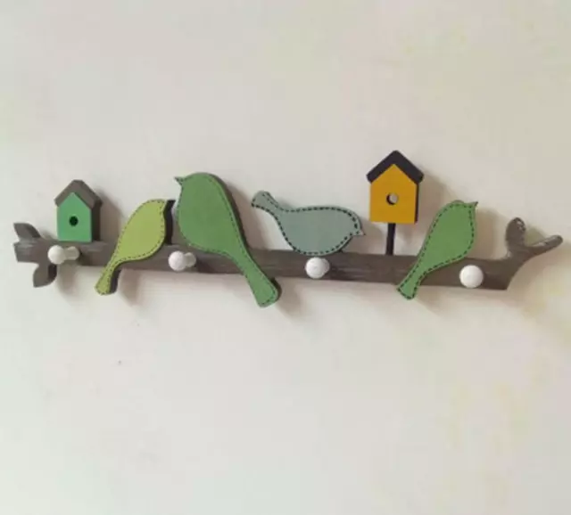 Creative Wooden Bird Hangers Coat Hat Rack Wall Hook Home Decor Crafts 4 Hooks