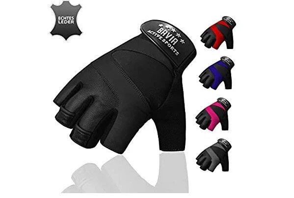 Gants de gym sport en cuir véritable Bavia noir L