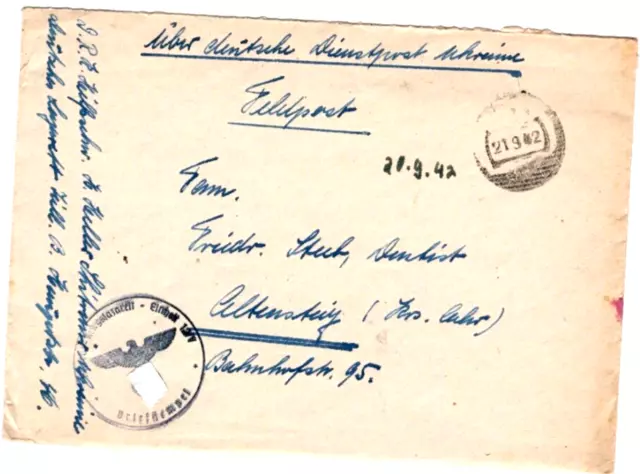 FELDPOST Fp-Brief SHITROMIR Dt, Dienstpost UKRAINE - ALTENSTEIG; 21 - 9 - 42