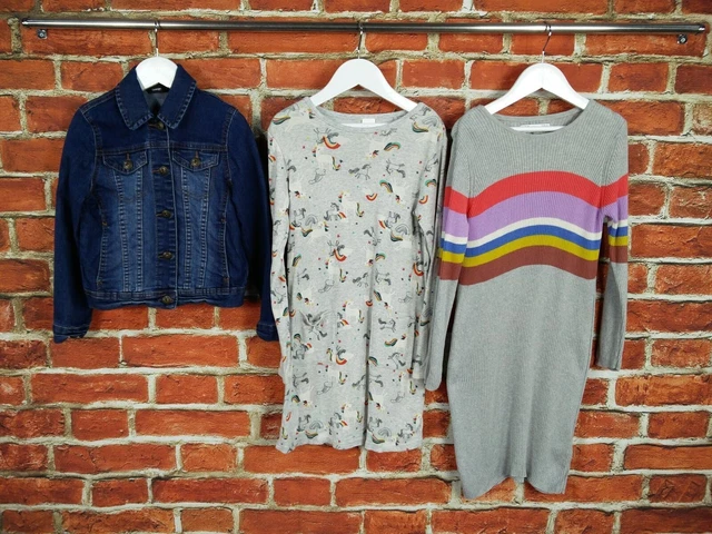 Girls Bundle Age 7-8 Years M&S Next George Jumper Dress Denim Jacket Navy 128Cm