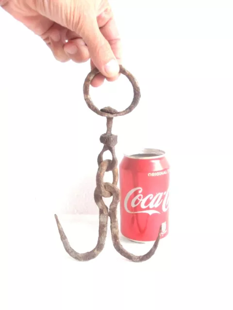 💥 1700's ANTIQUE wrought iron DOUBLE rotating HOOK hanger meat skinning hanger*