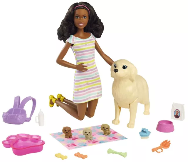 Barbie Doll and Newborn Pups Children's Fun Activity Playset with Accessories