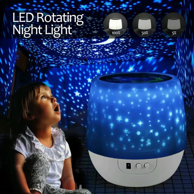 LED Rotating Projector Starry Night Light Star Sky Lights Baby Kids Bedside Lamp