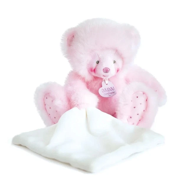 Doudou Peluche  Ours Rose Mouchoir Blanc  Trop Mimi  Doudou et Compagnie