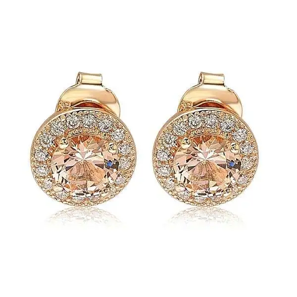 Suzy Levian Rose Sterling Silver Round Pink Cubic Zirconia Halo Studs Earrings