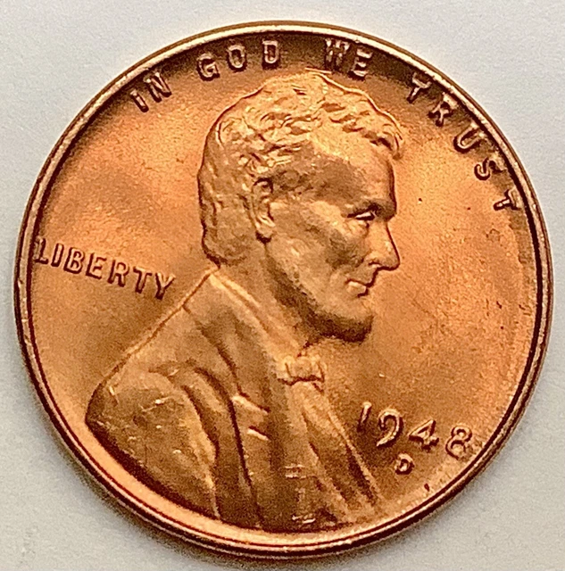 1948 D  Uncirculated BU Red RD - Lincoln Wheat Cent Penny ~ Free Ship. M799s1