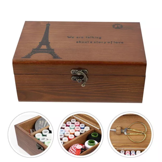 Wooden Box Sewing Kit Box Needle Thread Storage Case Sewing  Storage Case