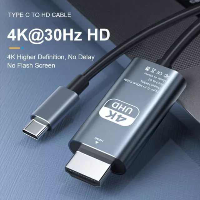 2m USB-C Type C to HDMI Câble Adaptateur 4K 60Hz pour MacBook/iPad Pro #FR