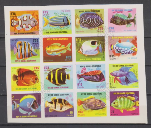 Timbres sur les Poissons - Feuillet de timbres ND de Guinée - TBE