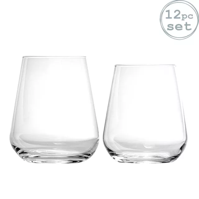 Bormioli Rocco Inalto Uno Tumblers & Stemless Wine Glasses Set - 12pc