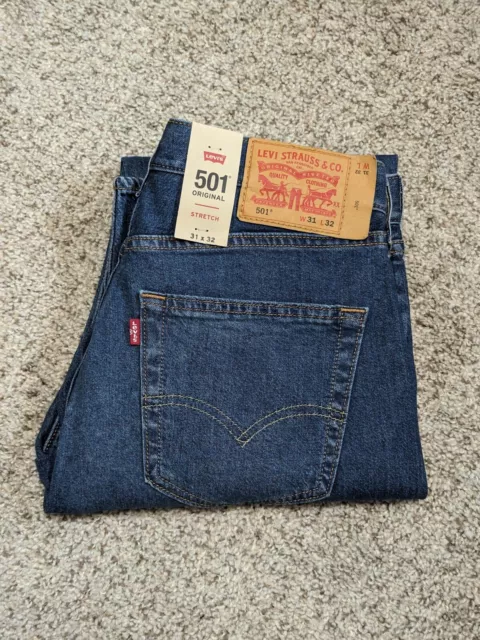 NWT Levis 501 Jeans Denim Womens 31 x 32 Button Fly Straight Leg Blue Original