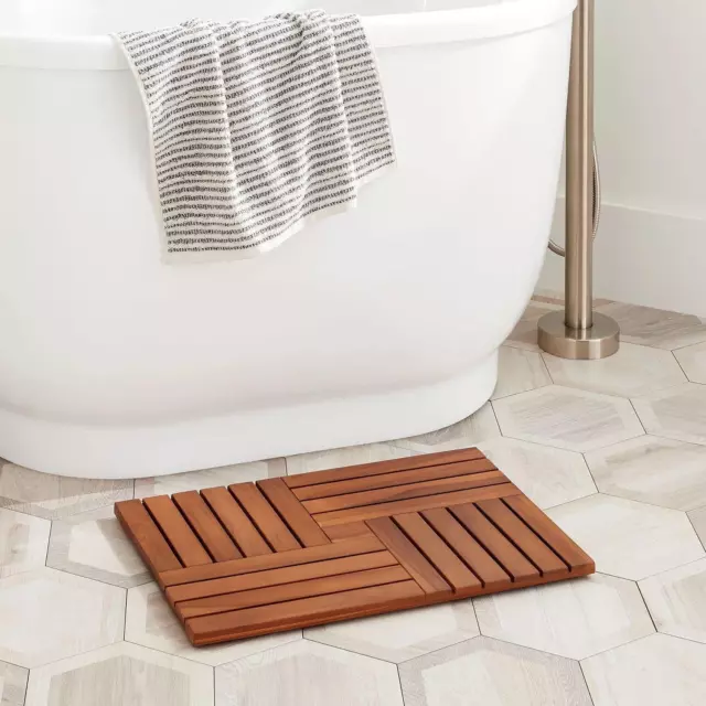 Signature Hardware Huan Teak Bathroom Mat, Natural, 24x16 inches