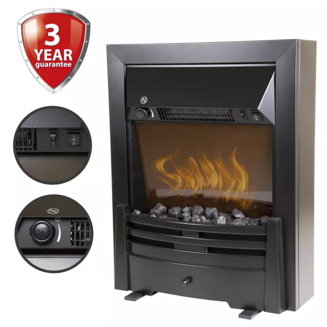 Electric Fireplace 2000W Heater Fire Fan Flame Effect Inset Freestanding Black