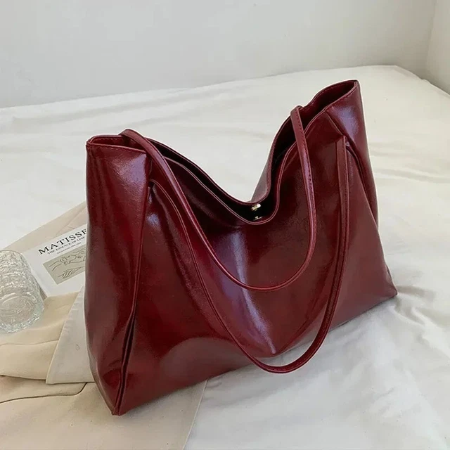 Sac à Main David Jones - Cabas Simili Cuir PU Rouge - Porté épaule Ou Bandoulière - Capacité A4 - 37x27x13cm