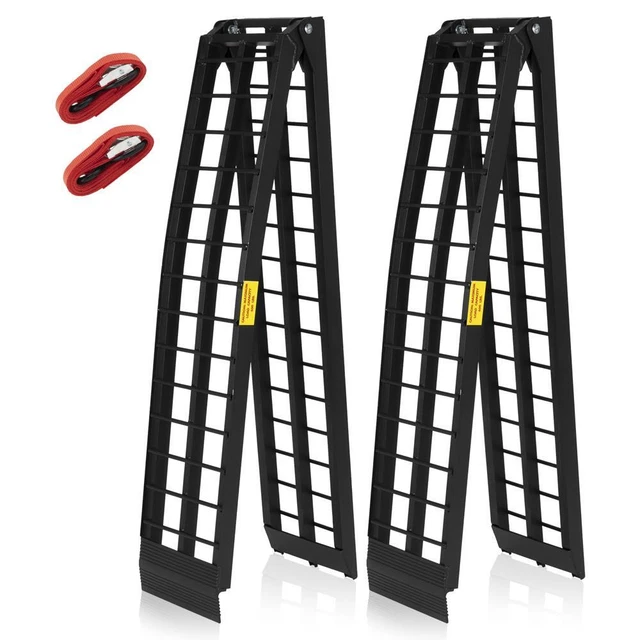 2pc 9ft Aluminum Arched Motorcycle ATV/UTV Truck Lawn Folding Loading Ramp Black