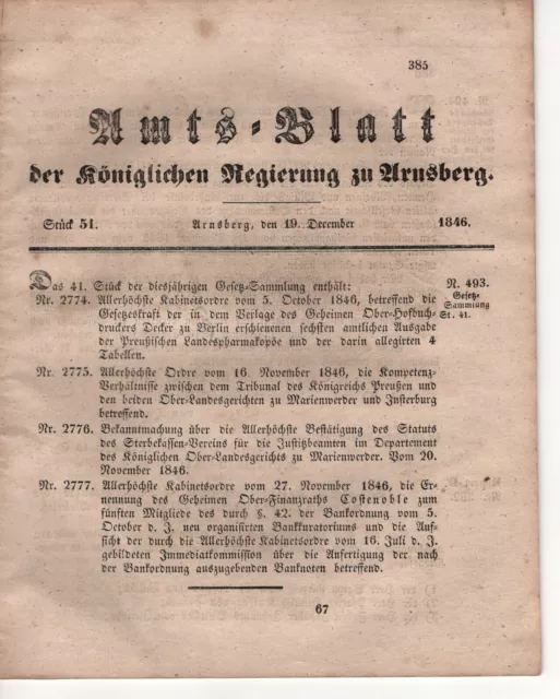 Amtsblatt der Königlichen Regierung zu Arnsberg , 19. Dezember 1846