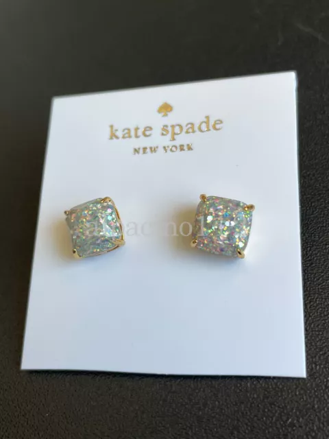 ~Kate Spade New York Opal Gold Glitter Mini Small Square Stud Earrings~