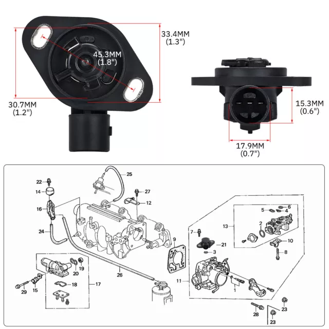 Throttle Position Sensor TPS For Honda Civic Acura 16400P06A11 37825PAAA01 2