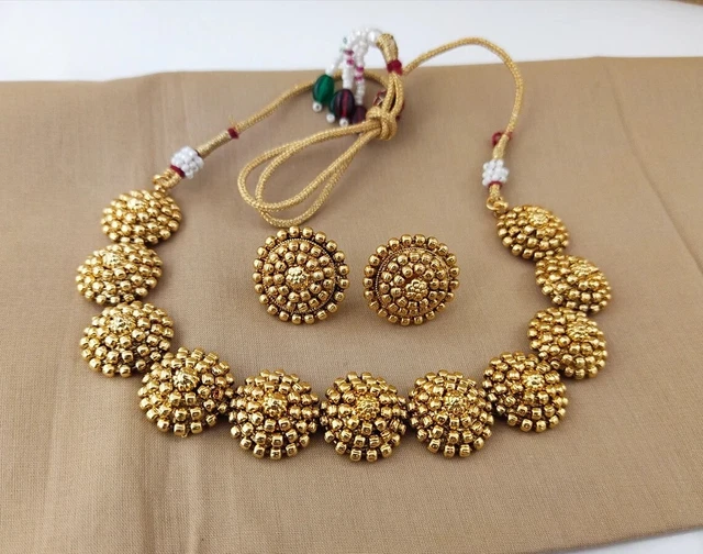 Ensemble De Bijoux De Mariage Bollywood - Collier Et Boucles D'oreilles Plaqué Or 22K - Style Indien Ethnique - Neuf
