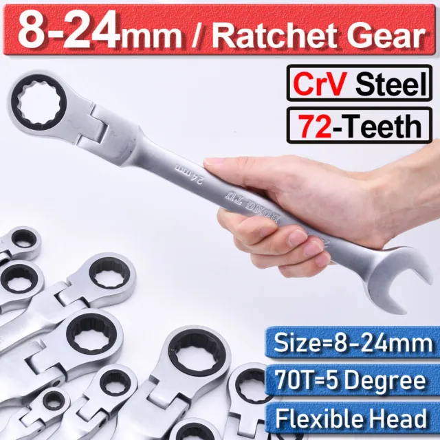 24mm Flexible Combination Ratchet Ratcheting Wrench Metric Gear Spanner Tool Set