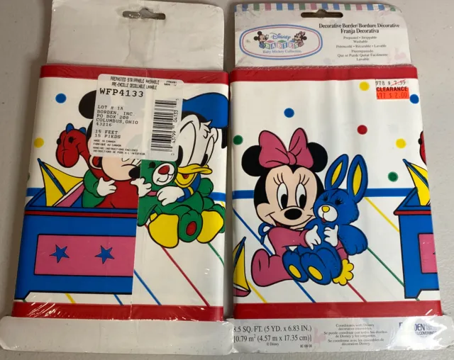 Vintage Disney Babies Removable Border Mickey Minnie Donald 8.5 Sq Ft - TWO