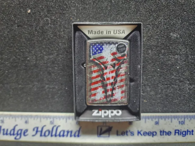 Vintage New In Box Zippo Lighter With Sticker Never Used Euro Deer Mount Flag