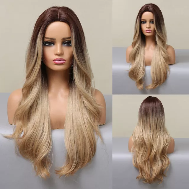 NEW  Synthetic wig medium long hair  wavy  middle  wig female  blonde  AD