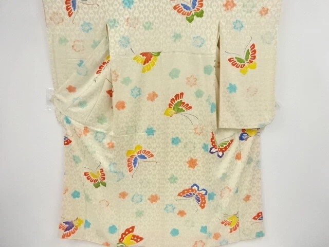 84671# Japanese Kimono / Antique Furisode / Shibori / Butterfly & Flower