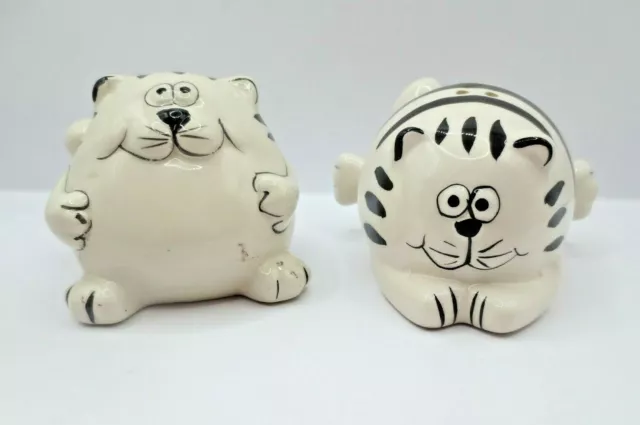 Pier One Black & White Fat Cat Salt & Pepper Shaker Set - Black White Stripped