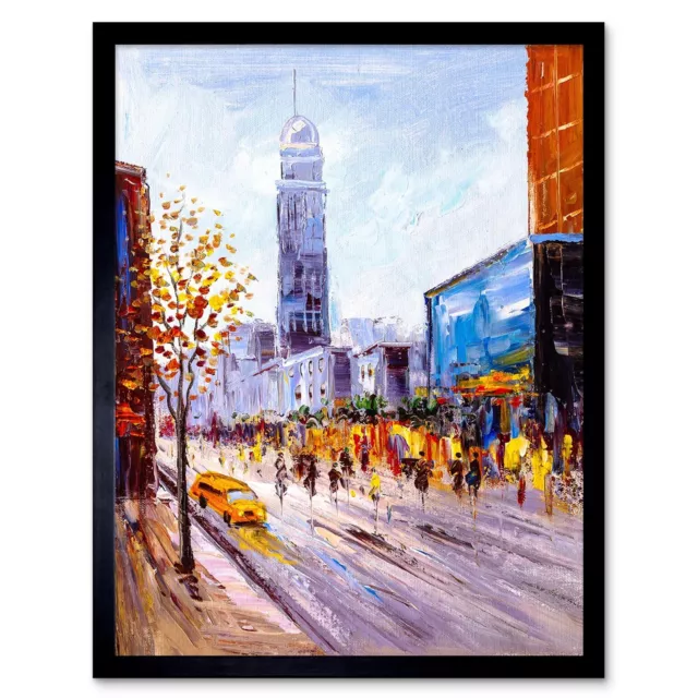 New York Cityscape Painting 12X16 Inch Framed Art Print