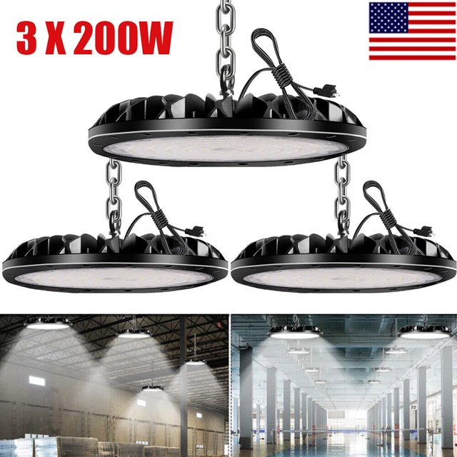 3Pack 200W UFO LED High Bay Light Factory Warehouse Commercial Light Fixtures US