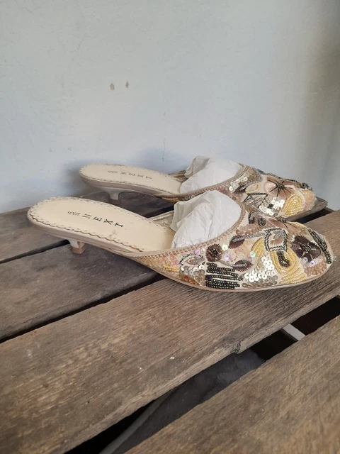 Muli vintage Y2k NEXT paillettes tacco gattino crema taglia 5