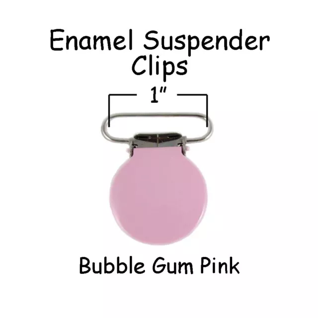 Suspender Pacifier Holder Clips Round Enamel 1" Bubble Gum Pink - FREE SHIPPING