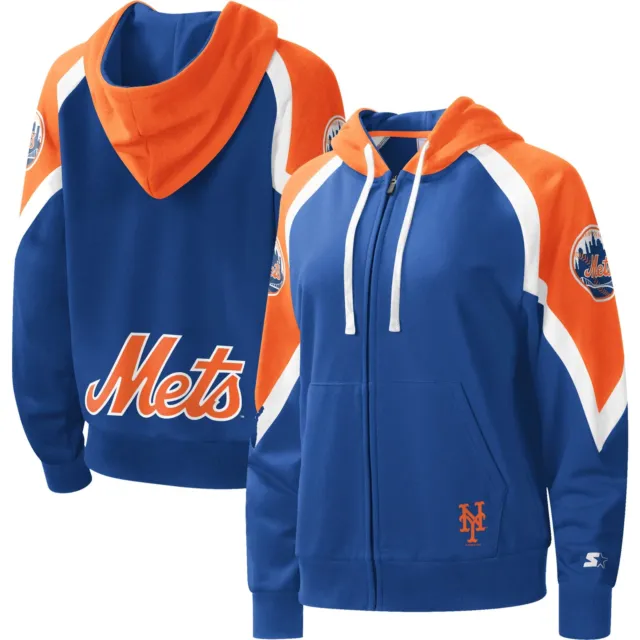 Women's Starter Royal/Orange New York Mets Hail Mary Full-Zip Hoodie