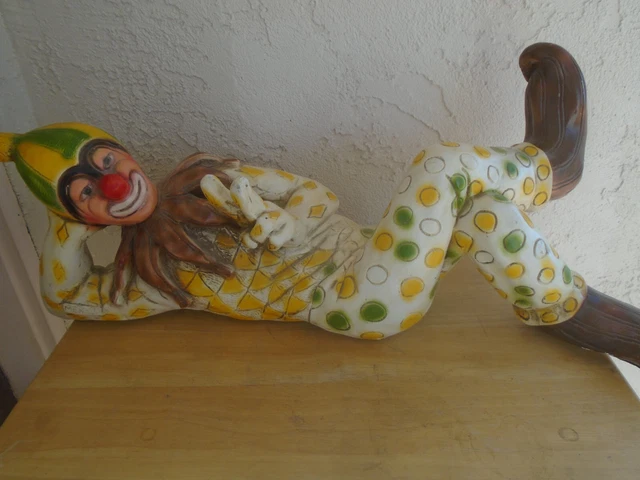 vintage Chalkware reclining clown  HP Poker Dots  jester mexico Carnival