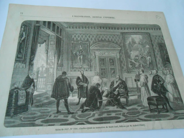 Gravure 1857 - Charles Quint au monastère de Saint Just