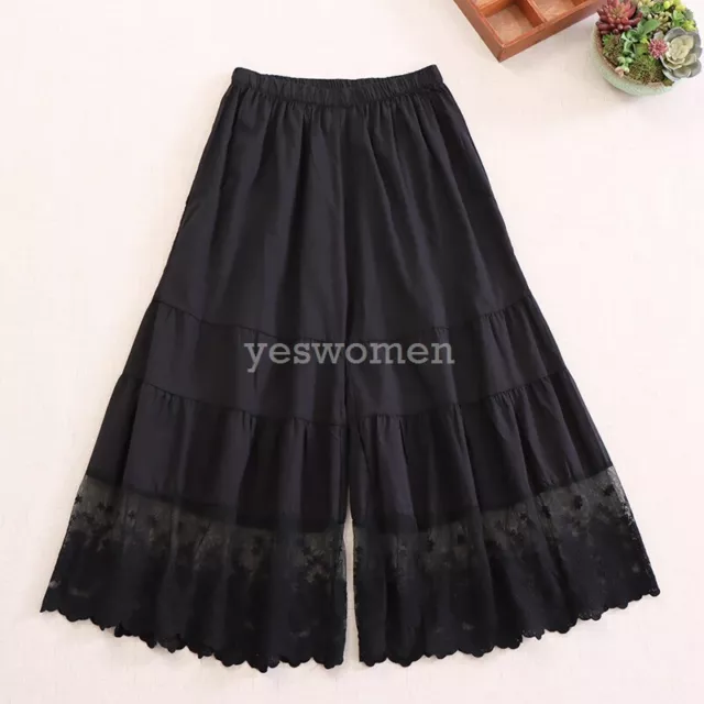 Women 100% Cotton Wide Leg Lace Bloomers Lightweight Pettipants Lounge Pants