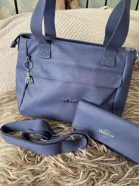 New Kipling Light Weight Blue Large Tote Handbag & Matching Purse Set