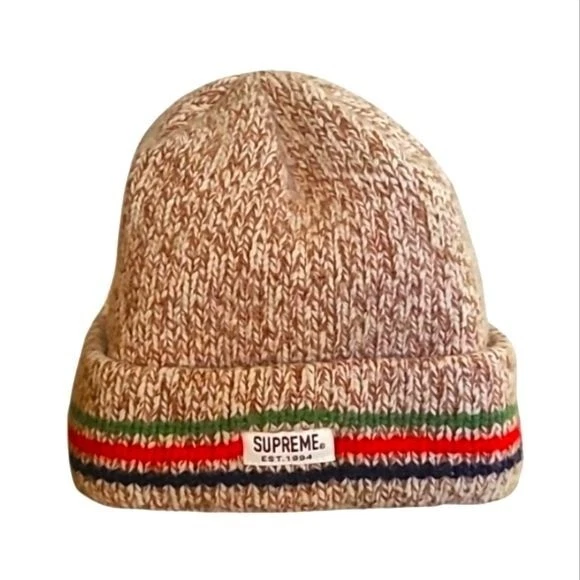 SUPREME New York | Brown Wool Blend Striped Beanie - One Size