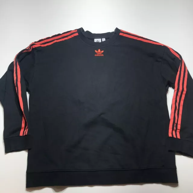 Adidas Sweatshirt Womens Large Black Red Stripe Embroidered Logo Pullover