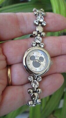 Elegant Disney Ladies Mickey Mouse Shaped Band Watch Faux Diamonds Silver Tone 7