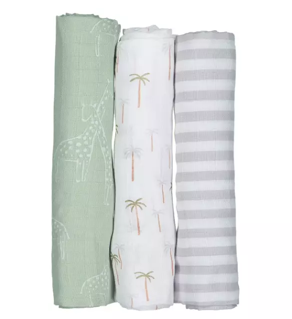 3 Pack Muslin Baby Wrap Organic Cotton Blanket Newborn Infant Swaddle Soft Towel